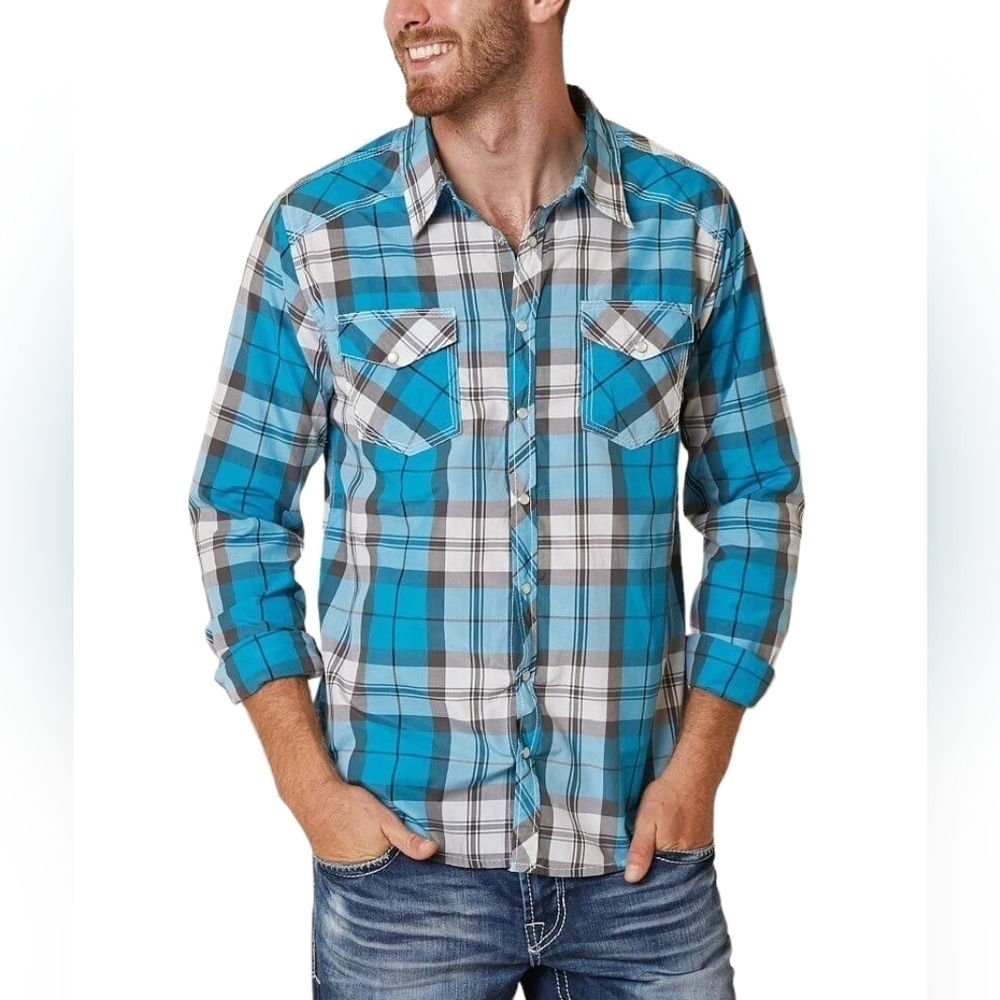 Reclaim Standard Fit Men's Blue Pearl Button Down Shirt Size M